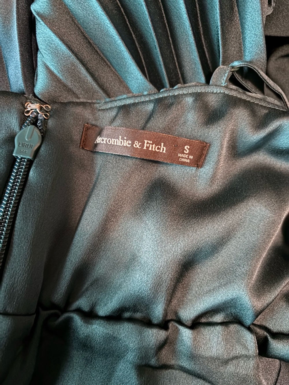 Abercrombie Pleated Maxi Dress Dark Teal Satin Slip Formal Size Small - Picture 13 of 15